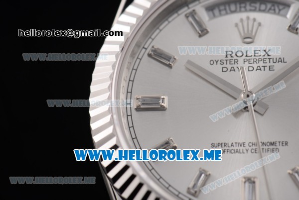 Rolex Day-Date Swiss ETA 2836 Automatic Stainless Steel Case/Bracelet with Silver Dial and Stick Markers (BP) - Click Image to Close